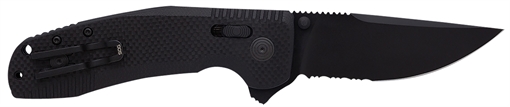 Picture of S.O.G SOG-TAC XR 3.39" Folding Clip Point Part Serrated Black TiNi Cryo D2 Steel Blade Blackout G10 Handle Includes Pocket Clip SOG12380341