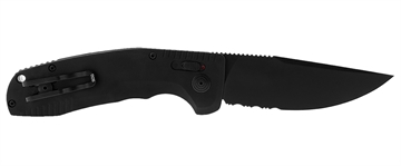 Picture of S.O.G SOG-TAC Auto 3.43" Folding Part Serrated Black TiNi Cryo D2 Steel Blade Black Micro-Textured Anodized Aluminum Handle Includes Pocket Clip SOG15380257