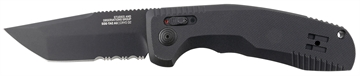 Picture of S.O.G SOG-TAC Auto 3.43" Folding Tanto Part Serrated Black TiNi Cryo D2 Steel Blade Black Micro-Textured Anodized Aluminum Handle Includes Pocket Clip SOG15380457