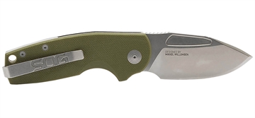 Picture of S.O.G Stout SJ 2.60" Folding Clip Point Plain Stonewashed Cryo D2 Steel Blade/ Olive Drab Textured G10 Handle Includes Belt Clip SOG16030157
