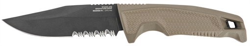 Picture of S.O.G Recondo FX 4.60" Fixed Part Serrated Satin TiCN Cryo 440C SS Blade FDE Overmolded Rubberized Grip, Includes Sheath SOG17220457