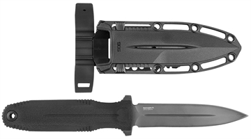 Picture of SOG Knives & Tools Pentagon FX, 4.77" Fixed Blade Knife, Spear Point Straight Edge, G10 Handle, CPM S35VN Steel, Black Titanium Nitride Finish, Black, Includes Nylon Sheath SOG-17-61-01-57 SOG17610157