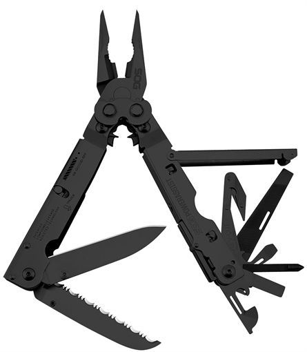Picture of SOG Knives & Tools PowerAssist Tool, 16 Tool Multi-Tool, 420 Stainless Steel, Black Oxide Finish, Black, Includes Nylon Sheath SOG-B66N-CP SOGB66NCP