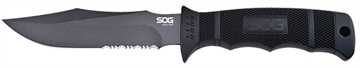 Picture of SOG Knives & Tools Seal Pup, Fixed Blade Knife, 4.75" Partially Serrated, Clip Point, Black Glass Reinforced Nylon Handle, AUS-8 Steel, Hardcased Finish, Black, Includes Nylon Sheath SOG-M37N-CP SOGM37NCP