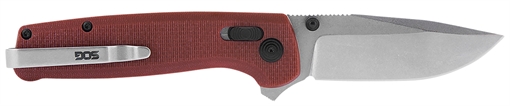 Picture of S.O.G SOGTM1023BX Terminus XR 2.95" Folding Clip Point Plain Stonewashed D2 Steel Blade Crimson Textured G10 Handle Features Box Packaging Includes Pocket Clip SOGTM1023BX SOG-TM1023-BX