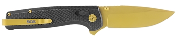 Picture of S.O.G Terminus XR LTE 2.95" Folding Clip Point Plain Gold TiCN Cryo CPM S35VN Steel Blade Black G10/Carbon Fiber Handle Features Box Packaging Includes Pocket Clip SOGTM1033BX
