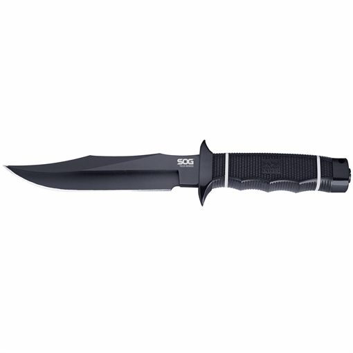 Picture of S.O.G Tech Bowie 6.40" Fixed Plain Clip Point Black Hardcased TiNi AUS8 SS Blade/ Black w/ White "SOG" Logo Kraton Handle SOGS10BK