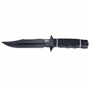 Picture of S.O.G Tech Bowie 6.40" Fixed Plain Clip Point Black Hardcased TiNi AUS8 SS Blade/ Black w/ White "SOG" Logo Kraton Handle SOGS10BK