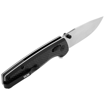 Picture of S.O.G Terminus XR 2.95" Folding Clip Point Plain Satin CPM S35VN SS Blade Black G10/Carbon Fiber Handle Features Box Packaging Includes Belt Clip SOGTM1025BX