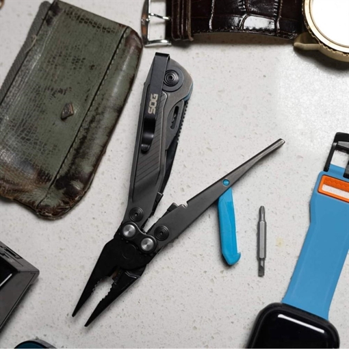 Picture of SOG Knives & Tools Flash MT, 7 Tool Multi-Tool, Cryo D2 Steel, Urban Gray and Cyan SOG-29-55-02-41 SOG29550241