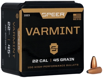 Picture of Speer Varmint Soft Point Rifle Bullets .224 cal .224" 45 gr JSP 100/ct 1023