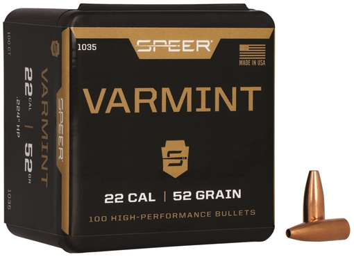 Picture of Speer Varmint Hollow Point Rifle Bullets .224 cal .224" 52 gr JHP 100/ct 1035