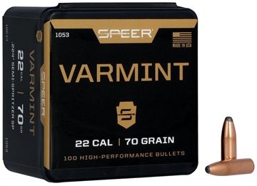 Picture of Speer Varmint Soft Point Rifle Bullets .22 cal .224" 70 gr JSP (1-10" twist or faster) 100/ct 1053