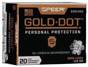 Picture of Speer Ammunition Speer Gold Dot, Personal Protection, 9MM, 115 Grain, Hollow Point, 20 Round Box 23614GD