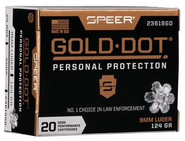 Picture of Speer Ammunition Speer Gold Dot, Personal Protection, 9MM, 124 Grain, Hollow Point, 20 Round Box 23618GD