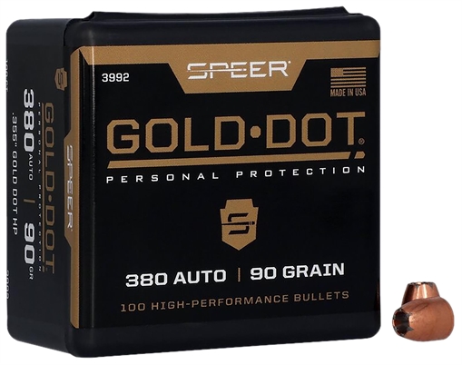 Picture of Speer Gold Dot Personal Protection Handgun Bullets .380 Auto .355" 90 gr GDHP 100/ct 3992