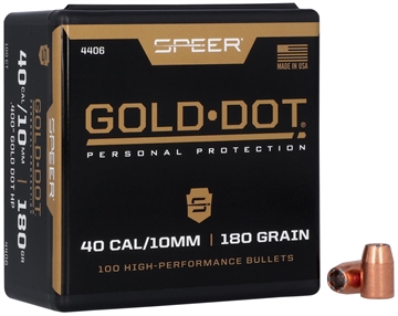 Picture of Speer Ammunition Gold Dot, .400 Diameter, .40 Caliber , 180 Grain, Hollow Point, 100 Count 07668308 4406