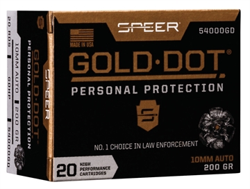 Picture of Speer Ammunition Speer Gold Dot, Personal Protection, 10MM, 200 Grain, Hollow Point, 20 Round Box 54000GD