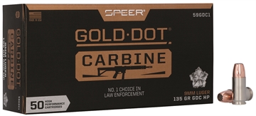 Picture of Speer Ammunition Speer Gold Dot Carbine, 9MM, 135 Grain, Gold Dot Hollow Point, 50 Round Box 59GDC1