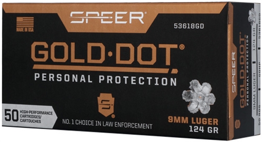 Picture of SPEER AMMUNITION GOLD DOT 9MM LUGER 124GR GDHP 50RD 10BX/CS 531618GD