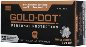 Picture of SPEER AMMUNITION GOLD DOT 9MM LUGER 124GR GDHP 50RD 10BX/CS 531618GD