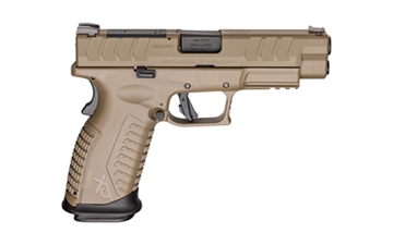Picture of Springfield XDM Elite, Semi-automatic, Striker Fired, Polymer Frame Pistol, 10MM, 4.5" Hammer Forged Barrel, Desert FDE Cerakote Slide, Desert FDE Polymer Frame, META Trigger, Grip Safety, Fiber Optic Front Sight, Tactical Rack U-Dot Rear Sight, Optics Ready, 16 Rounds, 2 Magazines XDME94510FHCOSP