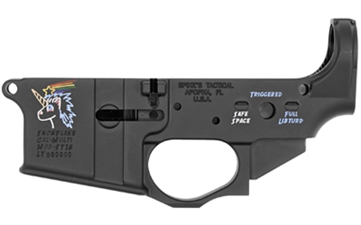 Picture of Spikes Snowflake Stripped Lower Receiver Multi-Caliber 7075-T6 Aluminum Black Anodized with Color Fill for AR-15 STLS030CFA