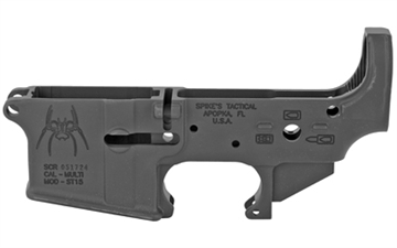 Picture of Spikes Spider Stripped Lower Receiver with Billet Markings Multi-Caliber 7075-T6 Aluminum Black Anodized for AR-15 STLS019