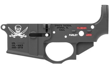 Picture of Spike's Tactical STLS016 Calico Jack, Stripped Lower, Semi-automatic, 223 Remington/556NATO, Black, Color Filled, With Calico Flag STLS016-CFA STLS016CFA