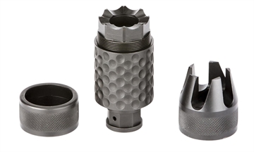 Picture of Spikes Tactical Barking Spider2 Muzzle Brake Black Nitride 4140 Chromoly Steel with 5/8"-24 tpi Threads, 3.75" OAL & 1.40" Diameter for 30 Cal SAKB0200