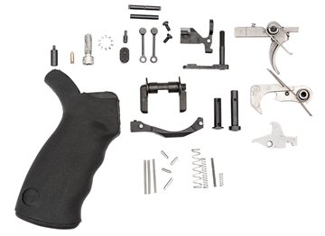 Picture of Spike's Tactical Enhanced Lower Receiver Parts Kit, 223 Rem/556NATO, KNS Gen II ModII Anti-Rotation Pins, Spikes Billet Trigger Guard, ST Battle Trigger, Ambi Safety Selector, Bolt Catch, Mag Catch, Mag Catch Button, Detents, Plungers, Pins, Springs, Black Finish SLPK301