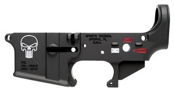 Picture of Spikes Tactical Punisher Stripped Lower Receiver Multi-Caliber 7075-T6 Aluminum Black Anodized with Color Fill for AR-15 STLS015CFA