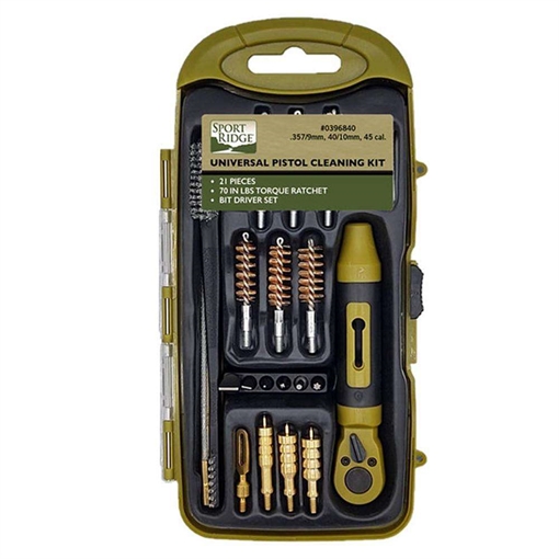 Picture of SPORT RIDGE UNIVERSAL PISTOL CLEANING KIT 23PC W/RATCHET 357/9MM/40/10MM/45 (6/CASE) 0396840