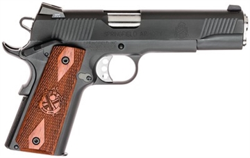 Picture of Springfield Loaded, 1911, California Compliant, Single Action Only, Semi-automatic, Metal Frame Pistol, Full Size, 45 ACP, 5" Match Grade Barrel, Steel, Parkerized Finish, Black, Cocobolo Grips, Tritium Night Sights, Ambidextrous Thumb Safety, 7 Rounds, 2 Magazines PX9109LCA