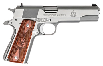 Picture of Springfield Armory 1911 Mil-Spec *CA Compliant 45 ACP 7+1, 5" Stainless Match Grade Steel Barrel, Serrated Stainless Steel Slide & Frame w/Beavertail, Crossed Cannon Cocobolo Grip PB9151LCA