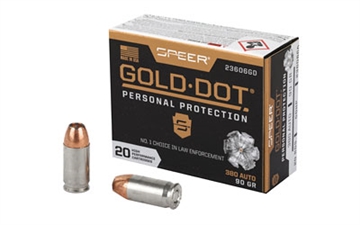 Picture of Speer Ammunition Speer Gold Dot, Personal Protection, 380ACP, 90 Grain, Hollow Point, 20 Round Box 23606GD