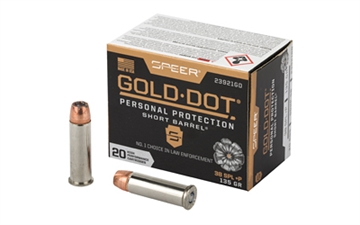 Picture of Speer Ammunition Speer Gold Dot, Personal Protection, 38 Special, 135 Grain, Hollow Point, +P, 20 Round Box 23921GD
