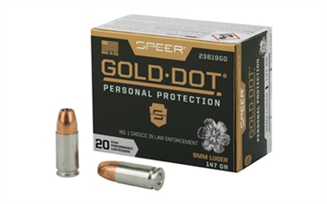 Picture of Speer Ammunition Speer Gold Dot, Personal Protection, 9MM, 147 Grain, Hollow Point, 20 Round Box 23619GD