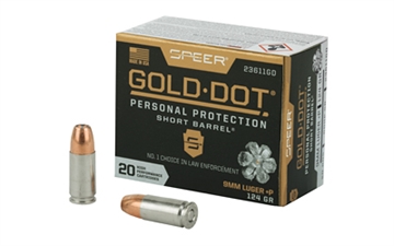 Picture of Speer Ammunition Speer Gold Dot, Personal Protection, 9MM, 124 Grain, Hollow Point, +P, Short Barrel, 20 Round Box 23611GD