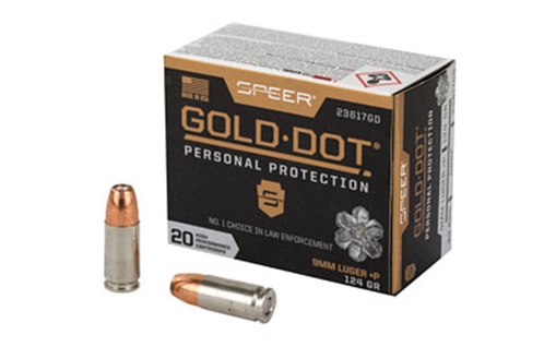 Picture of Speer Ammunition Speer Gold Dot, Personal Protection, 9MM, 124 Grain, Hollow Point, +P, 20 Round Box 23617GD