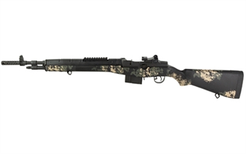Picture of Springfield M1A Scout Squad, Semi-automatic Rifle, 308 Winchester, 18" Barrel, Parkerized Finish, Black, Composite Stock, Green and Tan Sponge Camo, Adjustable Sights, 10 Rounds, 1 Magazine AA9117