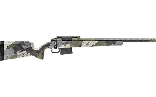 Picture of Springfield Model 2020 Waypoint, Bolt Action, 300 Winchester Magnum, 24" Carbon Fiber Barrel, SA Radial Brake, Cerakote Finish, Mil-Spec Green, Evergreen Camo Carbon Fiber Stock with M-LOK, TriggerTech Adjustable Trigger, 3 Rounds, 1 AICS Short Action Magazine BAW924300WMCFG