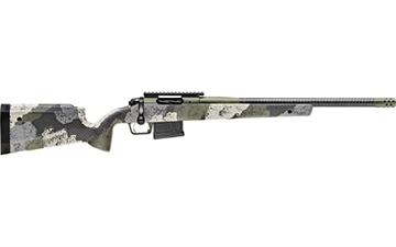 Picture of Springfield Model 2020 Waypoint, Bolt Action, 300 Winchester Magnum, 24" Carbon Fiber Barrel, SA Radial Brake, Cerakote Finish, Mil-Spec Green, Evergreen Camo Carbon Fiber Stock with M-LOK, TriggerTech Adjustable Trigger, 3 Rounds, 1 AICS Short Action Magazine BAW924300WMCFG