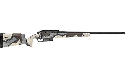 Picture of Springfield Model 2020 Waypoint, Bolt Action, 6.5 PRC, 24" Fluted Stainless Barrel, SA Radial Brake, Cerakote Finish, Graphite Black, Ridgeline Camo Carbon Fiber Stock with M-LOK, TriggerTech Adjustable Trigger, 3 Rounds, 1 AICS Short Action Magazine BAW92465PRCD