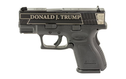 Picture of Springfield XD, Semi-automatic, Striker Fired, Sub-Compact, 9MM Pistol, 3" Barrel, Polymer Frame, Trump Engraved Slide With Black Frame, Fixed Sights, 1-16 Round Mag, 1-13 Round Mag With Grip Extension XDD9801HC2TRUMPSCT