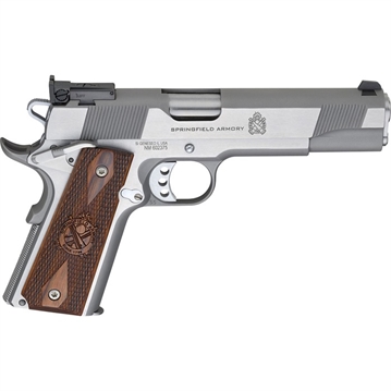 Picture of Springfield Armory 1911 Loaded Target *CA Complaint 9mm Luger 9+1, 5" Stainless Match Grade Barrel, Serrated Slide & Frame w/Beavertail, Crossed Cannon Cocobolo Grip PI9134LCA