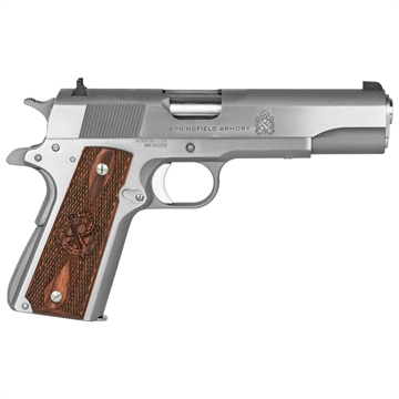Picture of Springfield Armory 1911 Mil-Spec Defend Your Legacy 45 ACP 7+1, 5" Stainless Steel Match Grade Barrel, Stainless Serrated Slide, Stainless Steel Frame w/Beavertail, Checkered Wood Grip PBD9151L