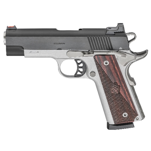 Picture of Springfield Armory 1911 Ronin EMP 9mm Luger 10+1, 4" Stainless Match Grade Bull Steel Barrel, Blued Serrated Carbon Steel Slide, Satin Cerakote Aluminum Frame w/Beavertail, Textured Wood Grip PX9124L