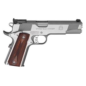 Picture of Springfield Armory 1911 Loaded Target *CA Complaint 45 ACP 7+1, 5" Stainless Match Grade Stainless Barrel, Serrated Slide & Steel Frame w/Beavertail, Crossed Cannon Cocobolo Grip PI9132LCA