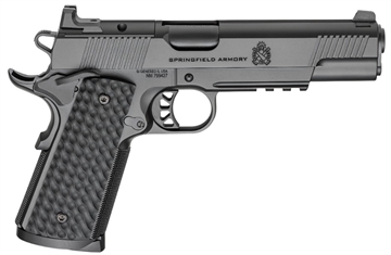 Picture of Springfield Tactical Response Pistol, Semi-automatic, 1911, Metal Frame Pistol with Rail, Full Size, 45ACP, 5" Match Grade Barrel, Cerakote Finish, Black, AOS Optic Cut, VZ Grips Hydra G10 Grips, Front Tritium and Black Rear Sight, 8 Rounds, 3 Magazines PC9125LRAOS